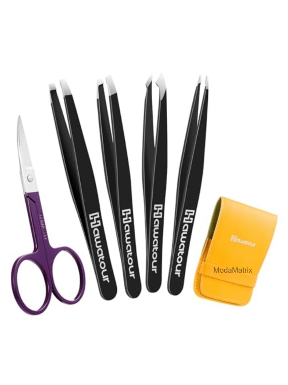 Stainless Steel Precision Tweezers Set with Eyebrow Scissors Grooming Kit